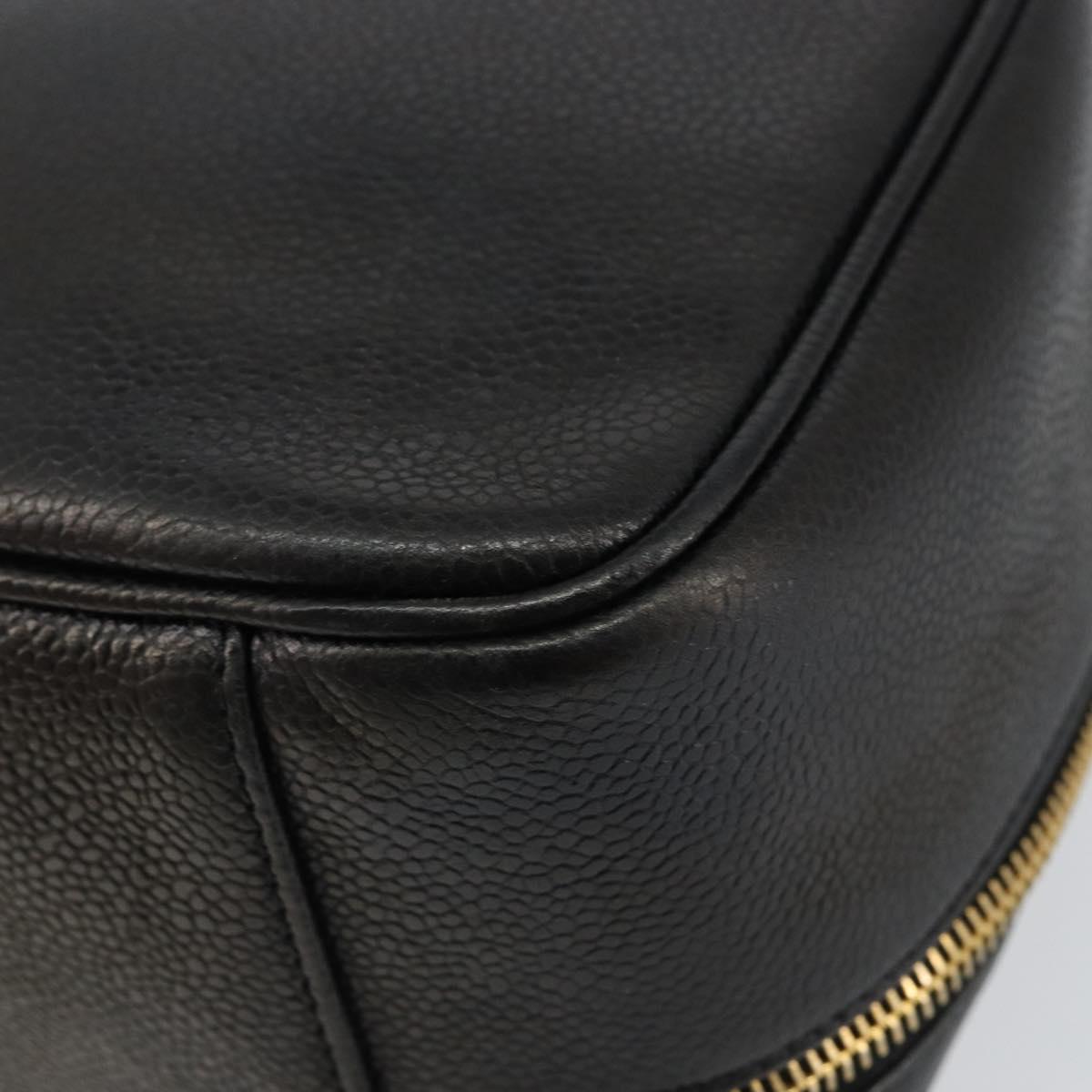 CHANEL COCO Mark Vanity Pouch Caviar Skin Black Gold CC Auth bs29781