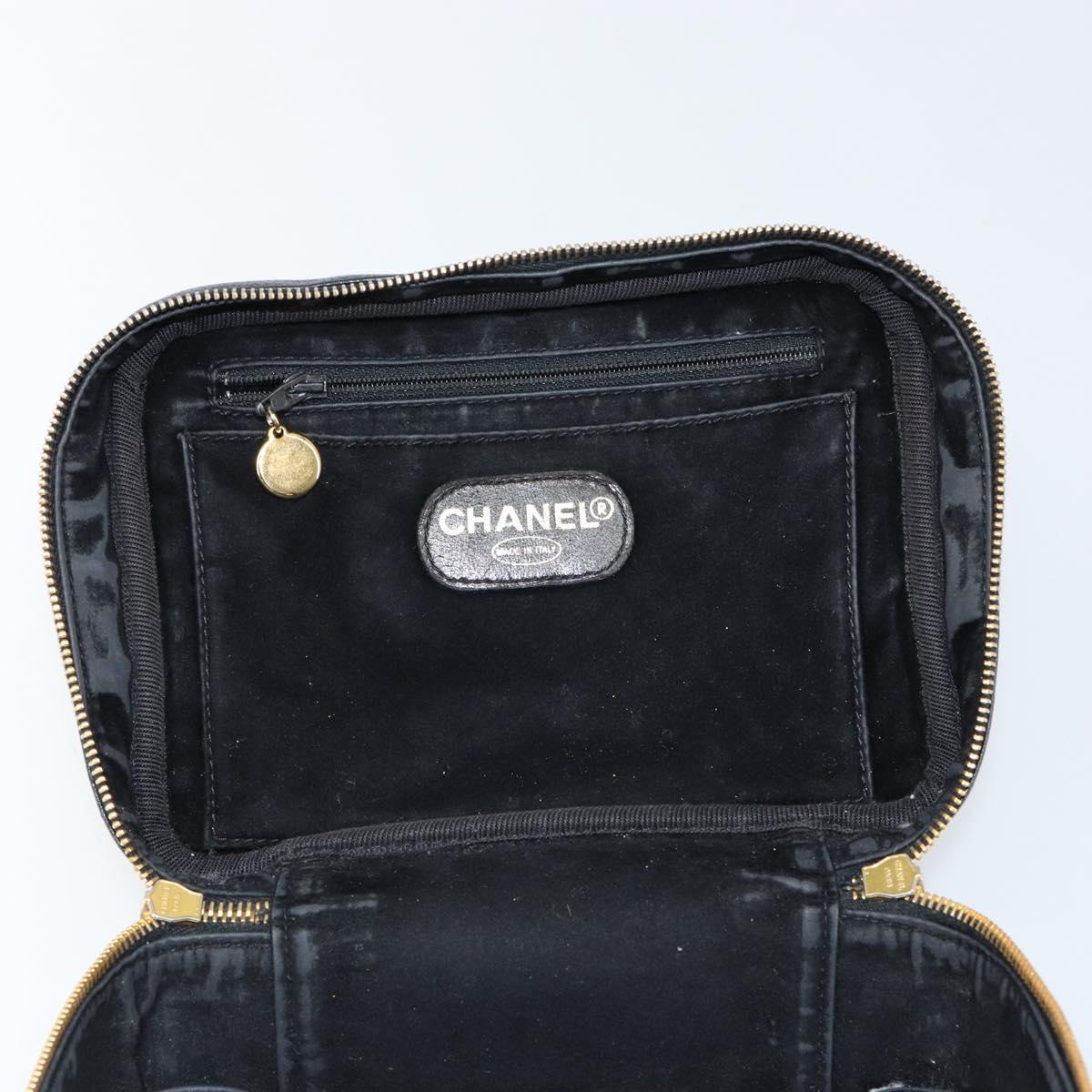 CHANEL COCO Mark Vanity Pouch Caviar Skin Black Gold CC Auth bs29781