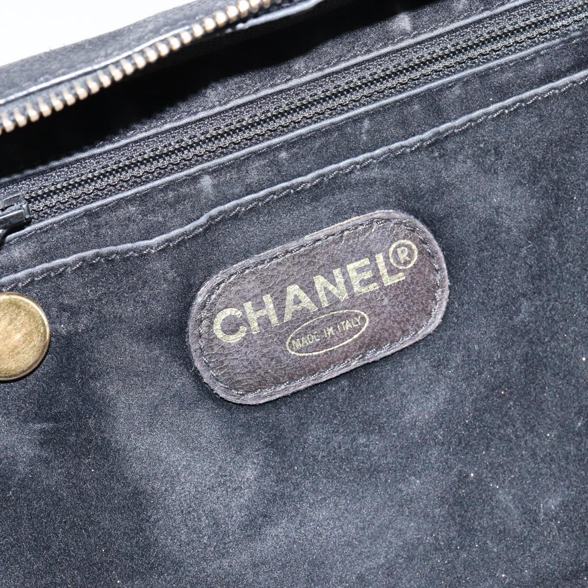 CHANEL COCO Mark Vanity Pouch Caviar Skin Black Gold CC Auth bs29781