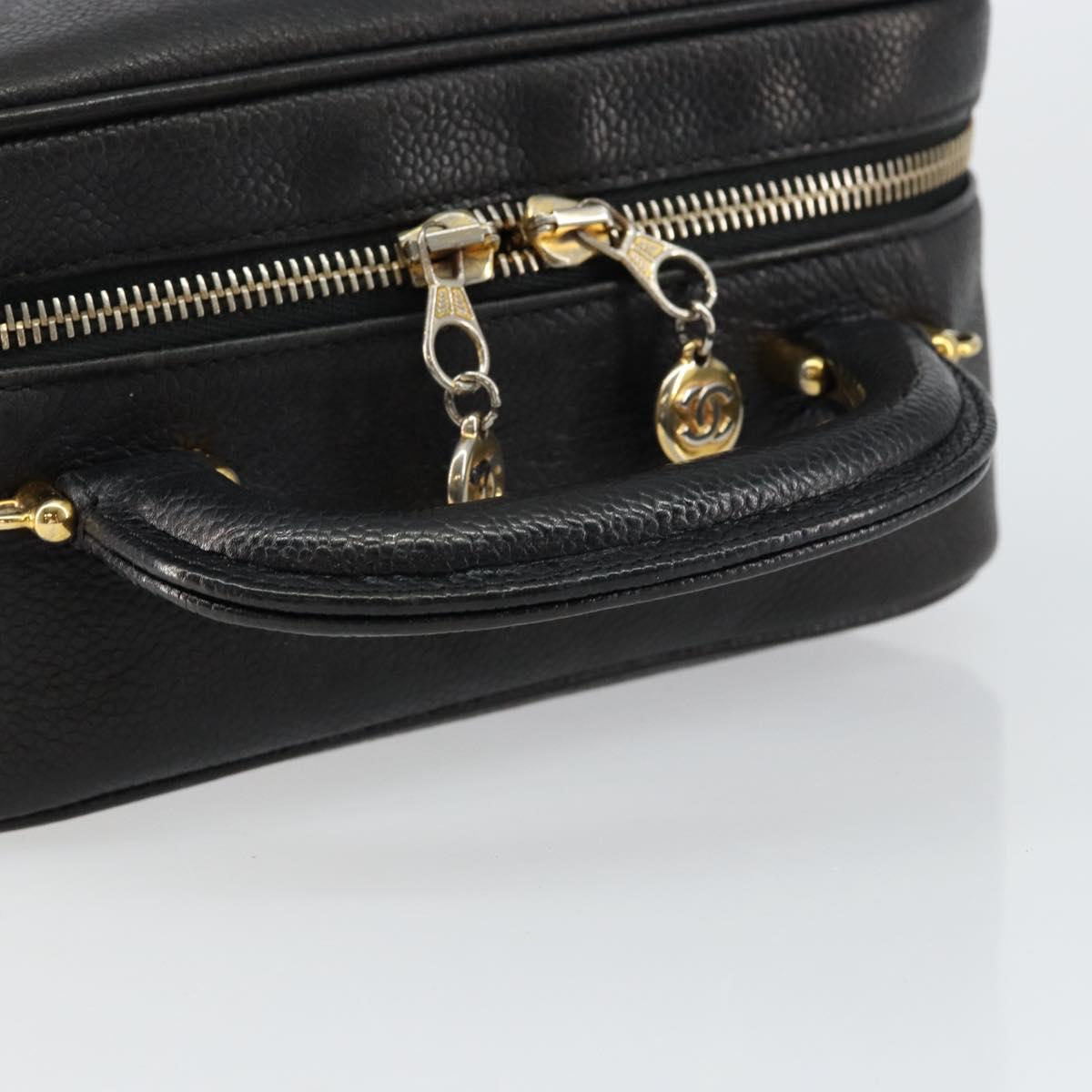 CHANEL COCO Mark Vanity Pouch Caviar Skin Black Gold CC Auth bs29781