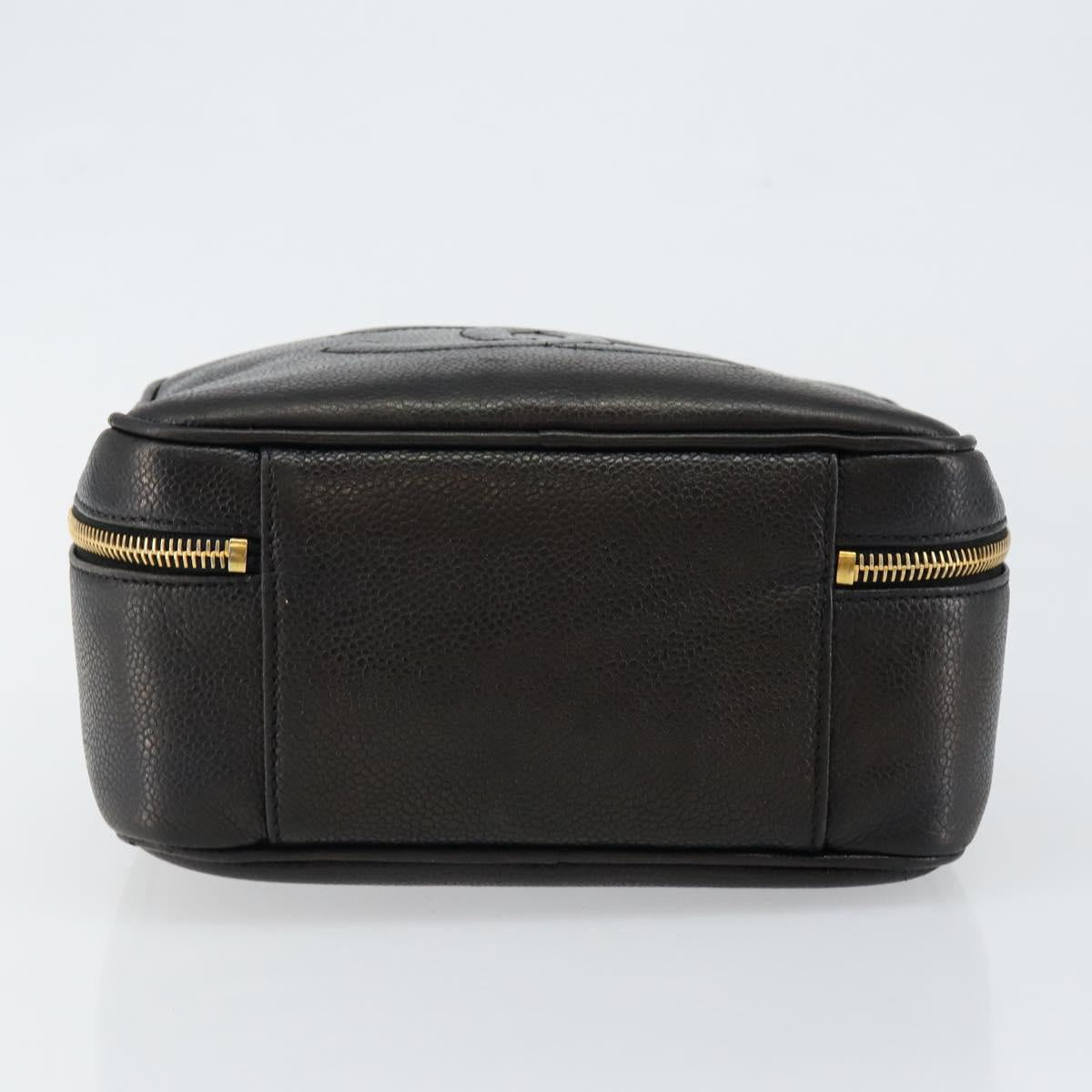 CHANEL COCO Mark Vanity Pouch Caviar Skin Black Gold CC Auth bs29781