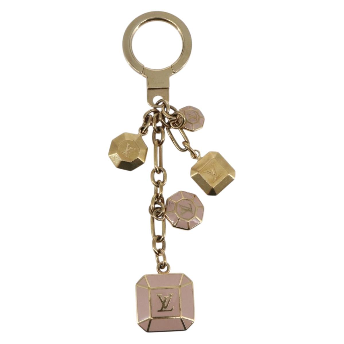 LOUIS VUITTON Porte Cles Cabochon Key Holder Gold Pink M66461 LV Auth bs29789