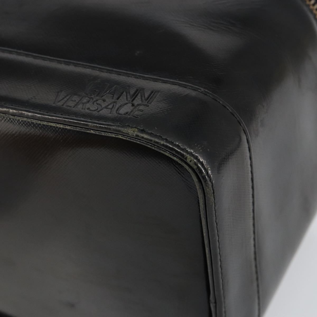 Gianni Versace Vanity Bag Leather Black Gold Auth bs29792