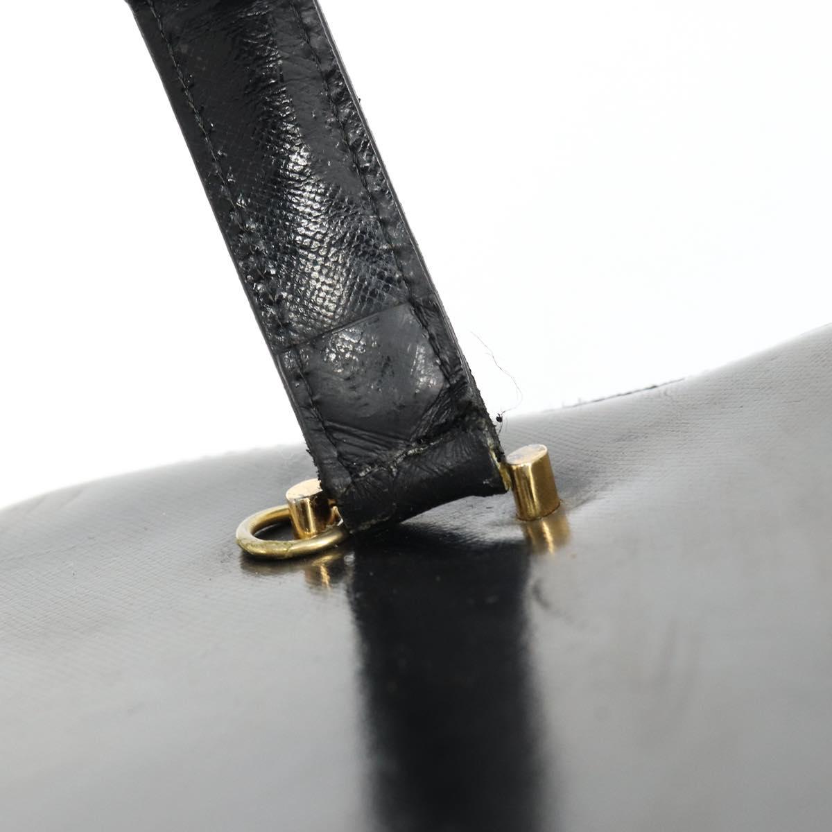 Gianni Versace Vanity Bag Leather Black Gold Auth bs29792