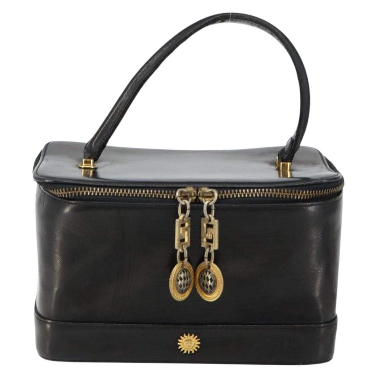 Gianni Versace Vanity Bag Leather Black Gold Auth bs29792