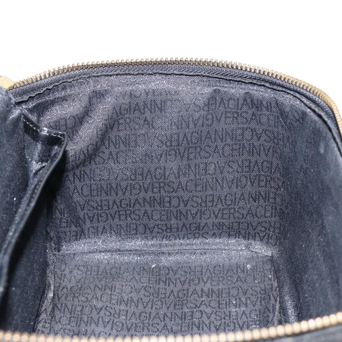 Gianni Versace Vanity Bag Leather Black Gold Auth bs29792