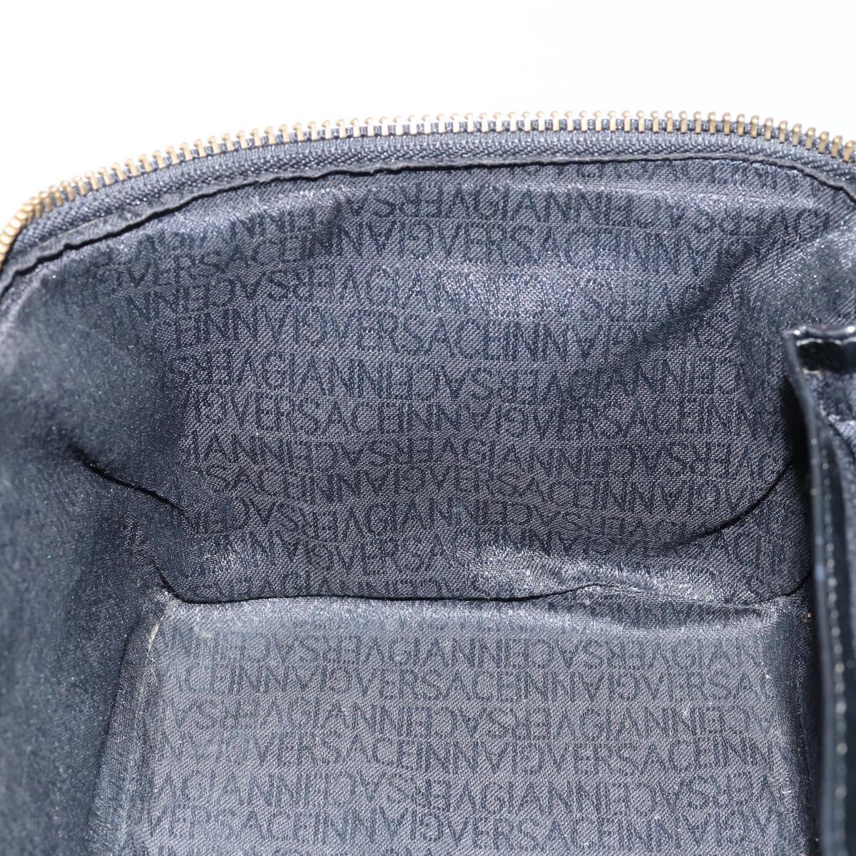 Gianni Versace Vanity Bag Leather Black Gold Auth bs29792