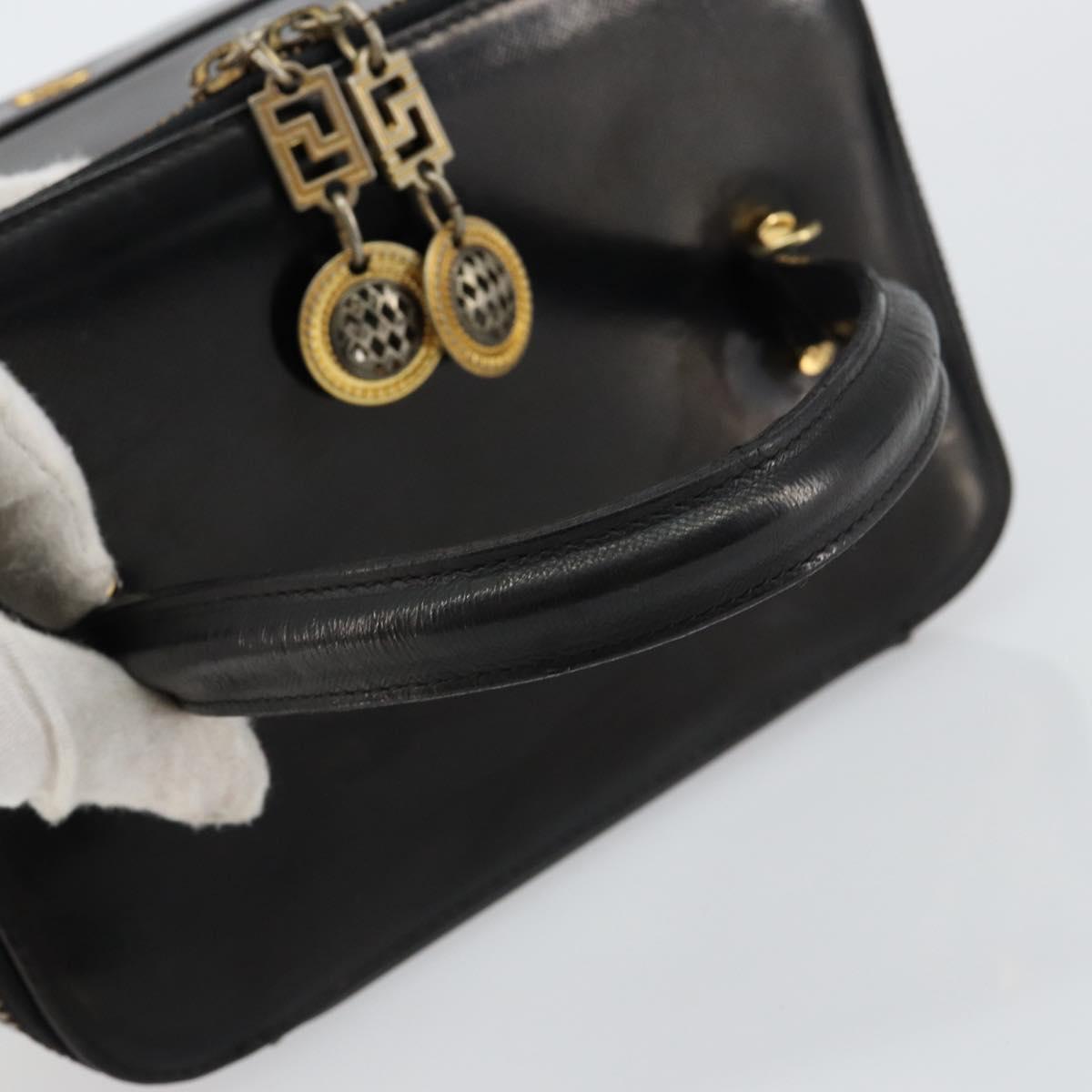 Gianni Versace Vanity Bag Leather Black Gold Auth bs29792