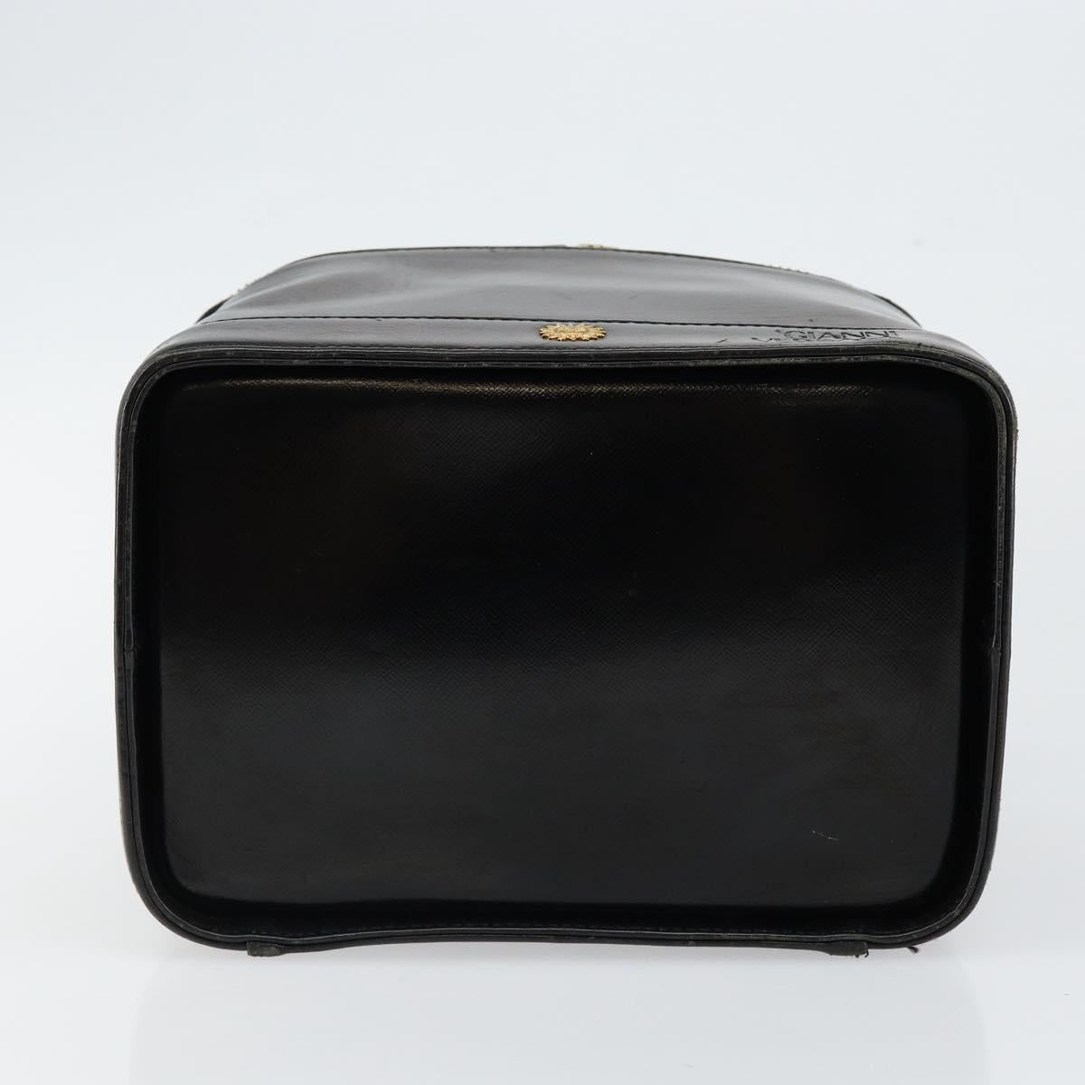 Gianni Versace Vanity Bag Leather Black Gold Auth bs29792