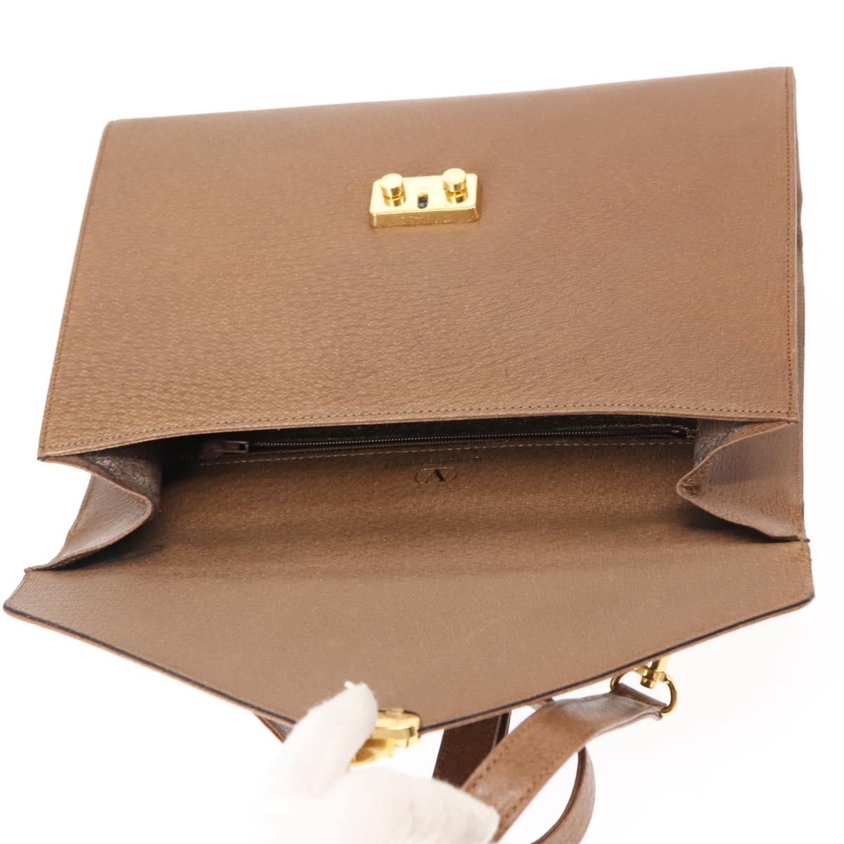 VALENTINO Hand Bag Leather 2way Brown Gold Auth bs29793