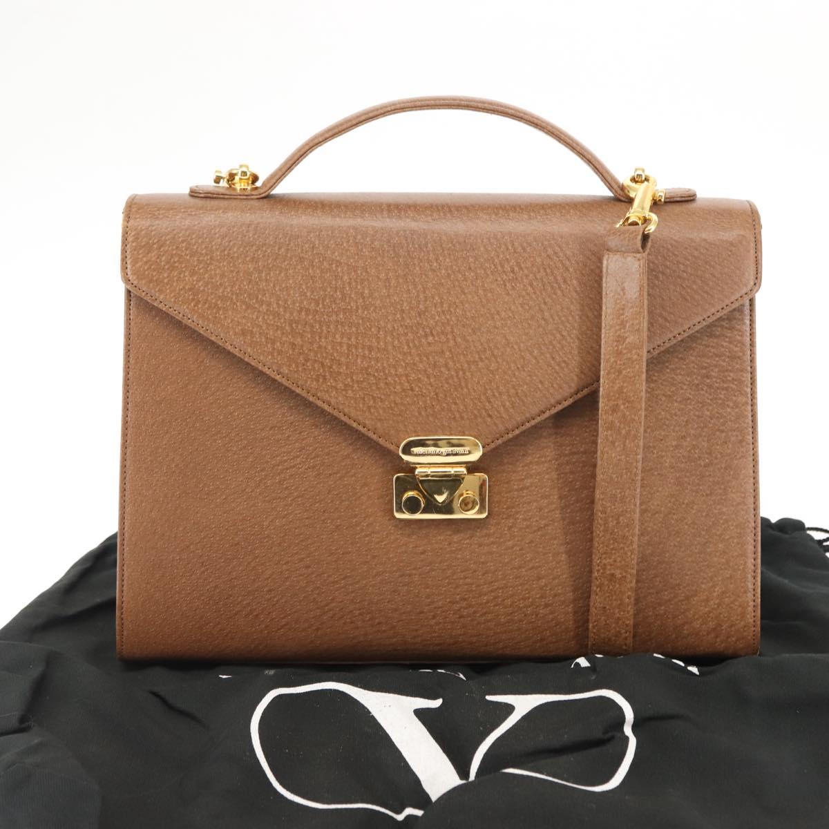 VALENTINO Hand Bag Leather 2way Brown Gold Auth bs29793