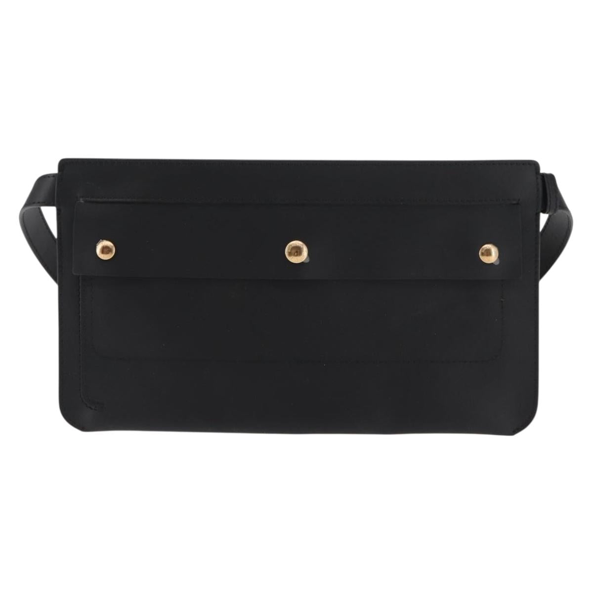 BURBERRY Waist Bag Leather Black Gold Auth bs29795