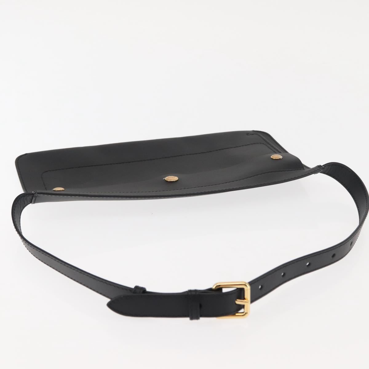 BURBERRY Waist Bag Leather Black Gold Auth bs29795