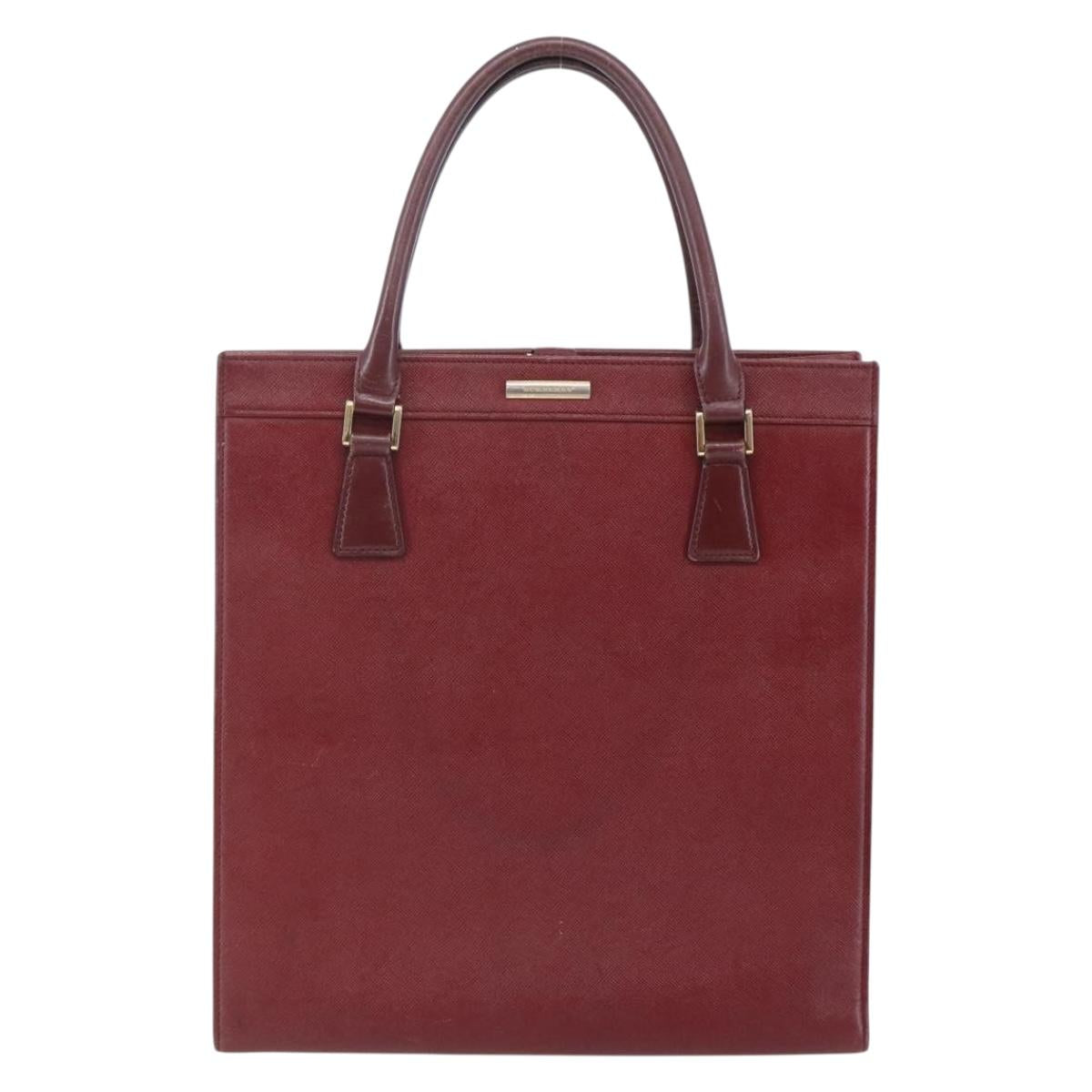 BURBERRY Tote Bag Leather Bordeaux Gold Auth bs29796