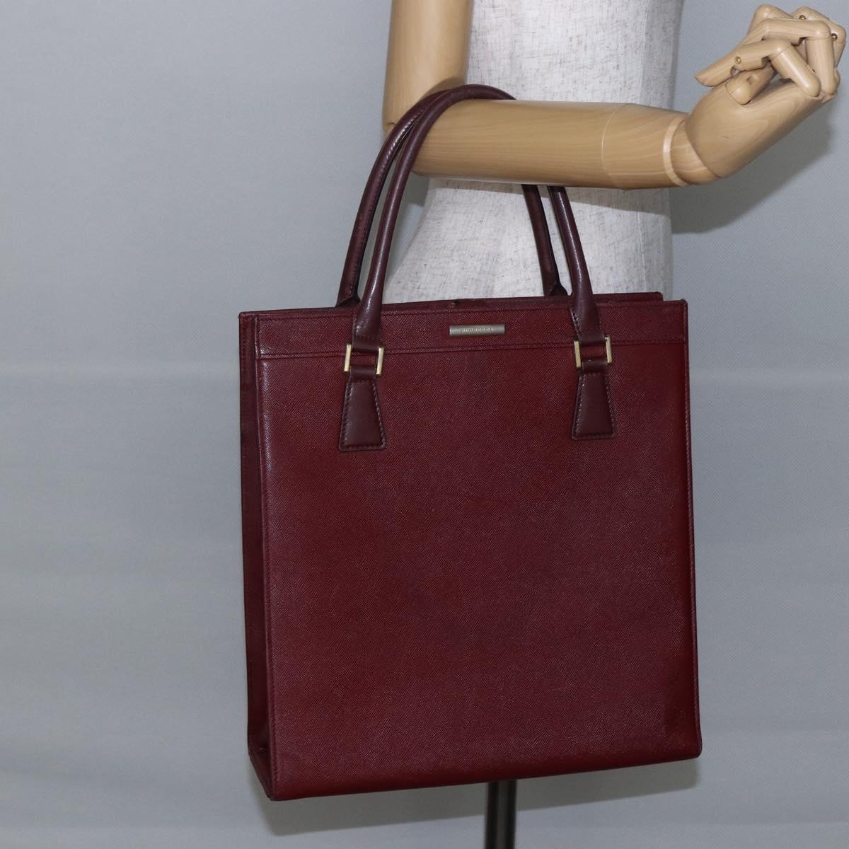 BURBERRY Tote Bag Leather Bordeaux Gold Auth bs29796