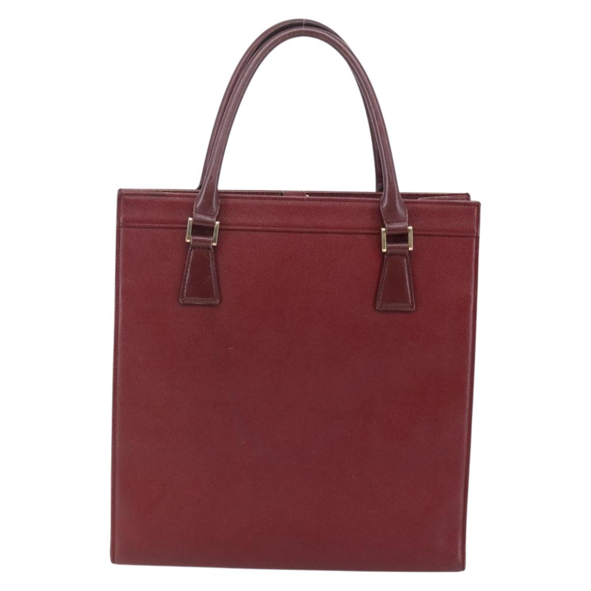 BURBERRY Tote Bag Leather Bordeaux Gold Auth bs29796