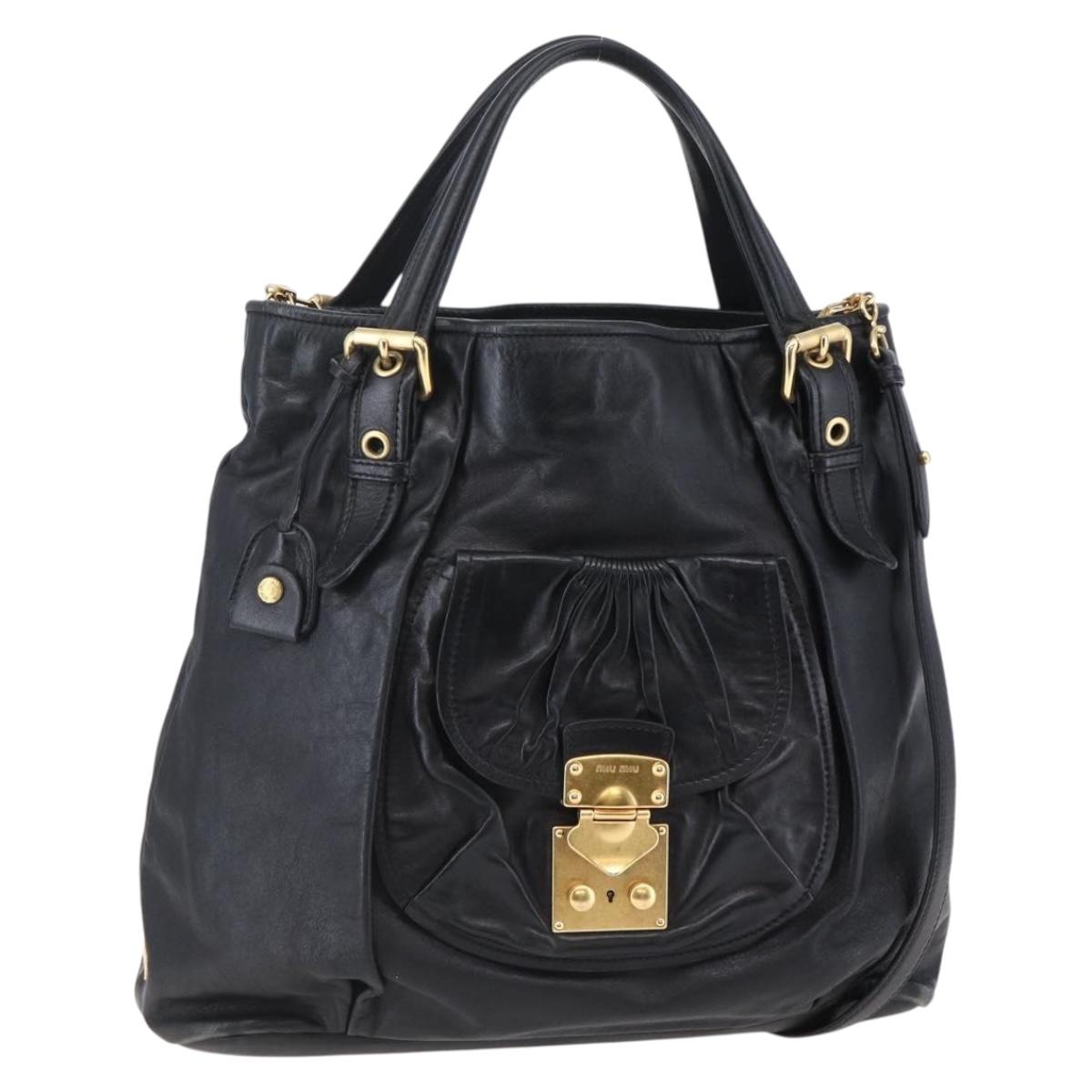 Miu Miu Tote Bag Leather 2way Black Gold Auth bs29797