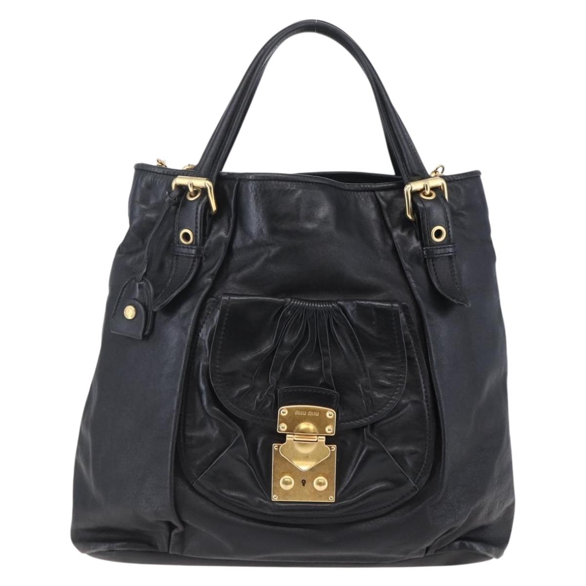 Miu Miu Tote Bag Leather 2way Black Gold Auth bs29797