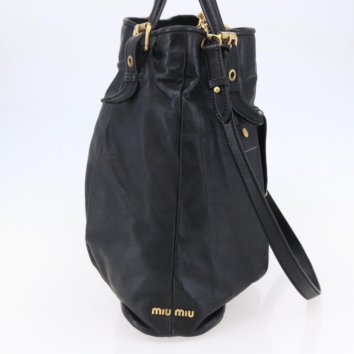 Miu Miu Tote Bag Leather 2way Black Gold Auth bs29797