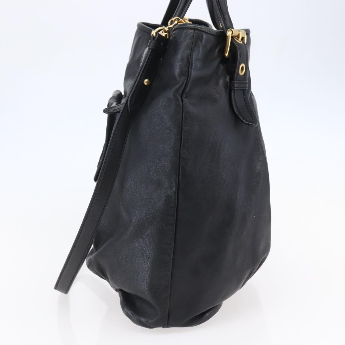 Miu Miu Tote Bag Leather 2way Black Gold Auth bs29797