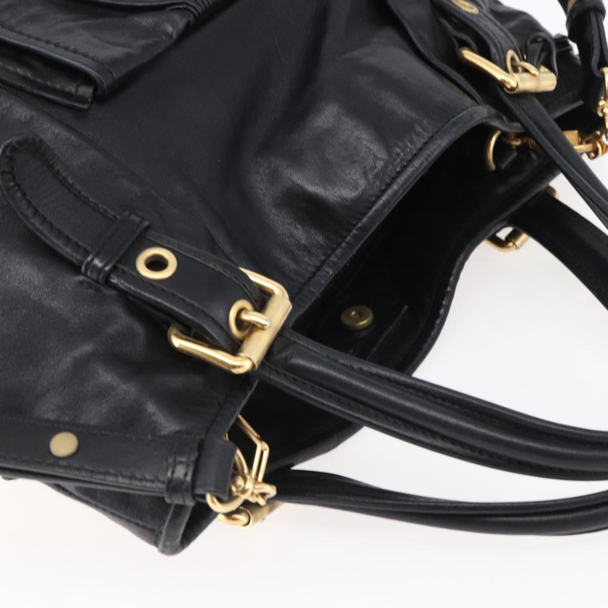 Miu Miu Tote Bag Leather 2way Black Gold Auth bs29797