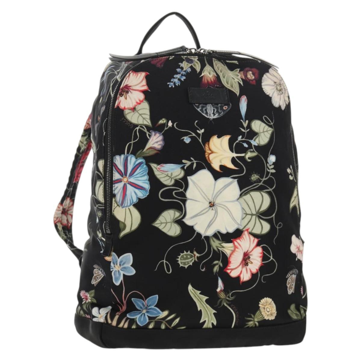 GUCCI flora Backpack Canvas Black Silver 353476 Auth bs29799