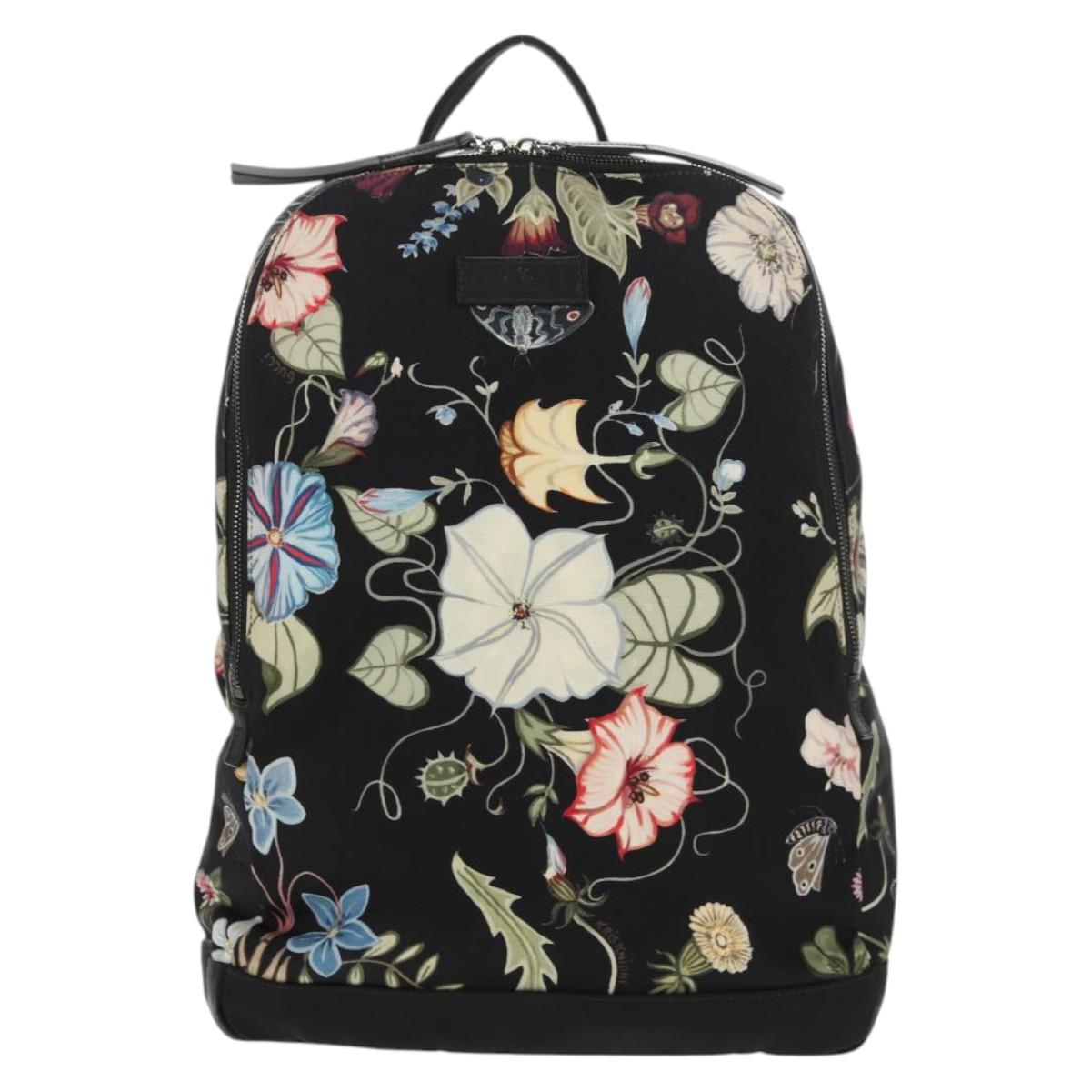 GUCCI flora Backpack Canvas Black Silver 353476 Auth bs29799