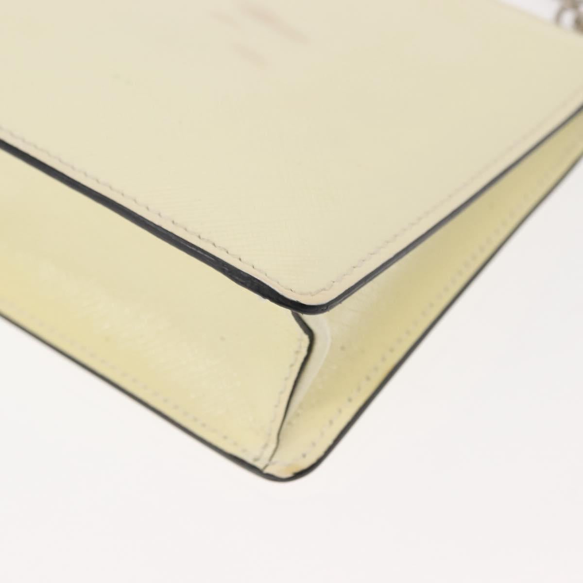 PRADA Chain Shoulder Bag Safiano leather White Silver Auth bs29803