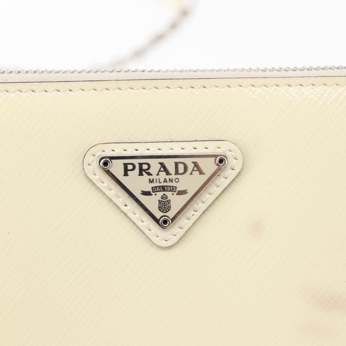 PRADA Chain Shoulder Bag Safiano leather White Silver Auth bs29803