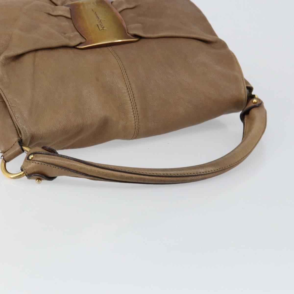 Salvatore Ferragamo Vala Shoulder Bag Leather Brown Gold Auth bs29808