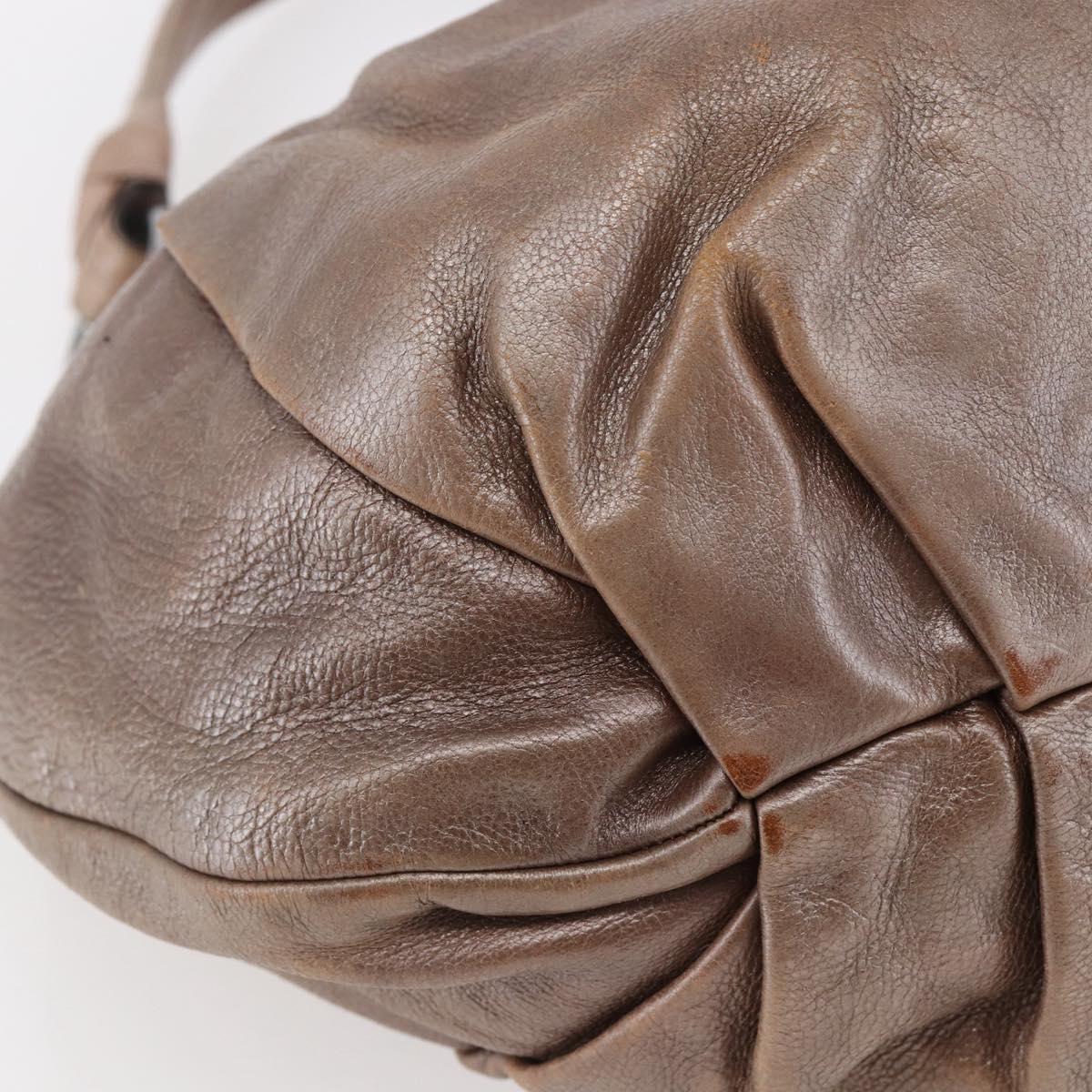 PRADA Shoulder Bag Leather Beige Silver Auth bs29809