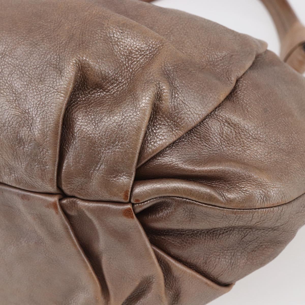 PRADA Shoulder Bag Leather Beige Silver Auth bs29809