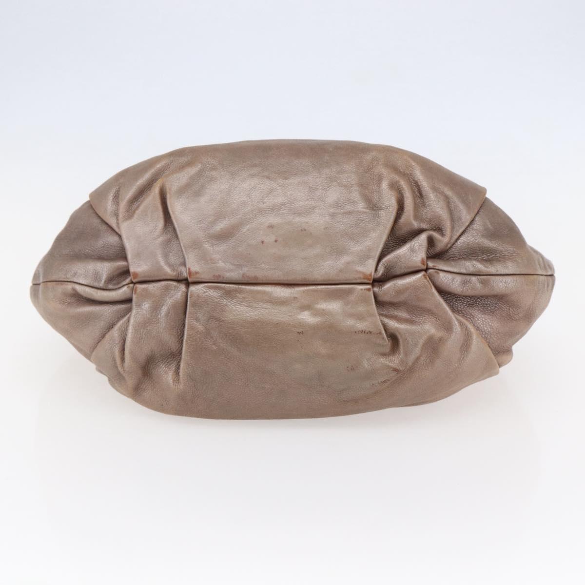 PRADA Shoulder Bag Leather Beige Silver Auth bs29809