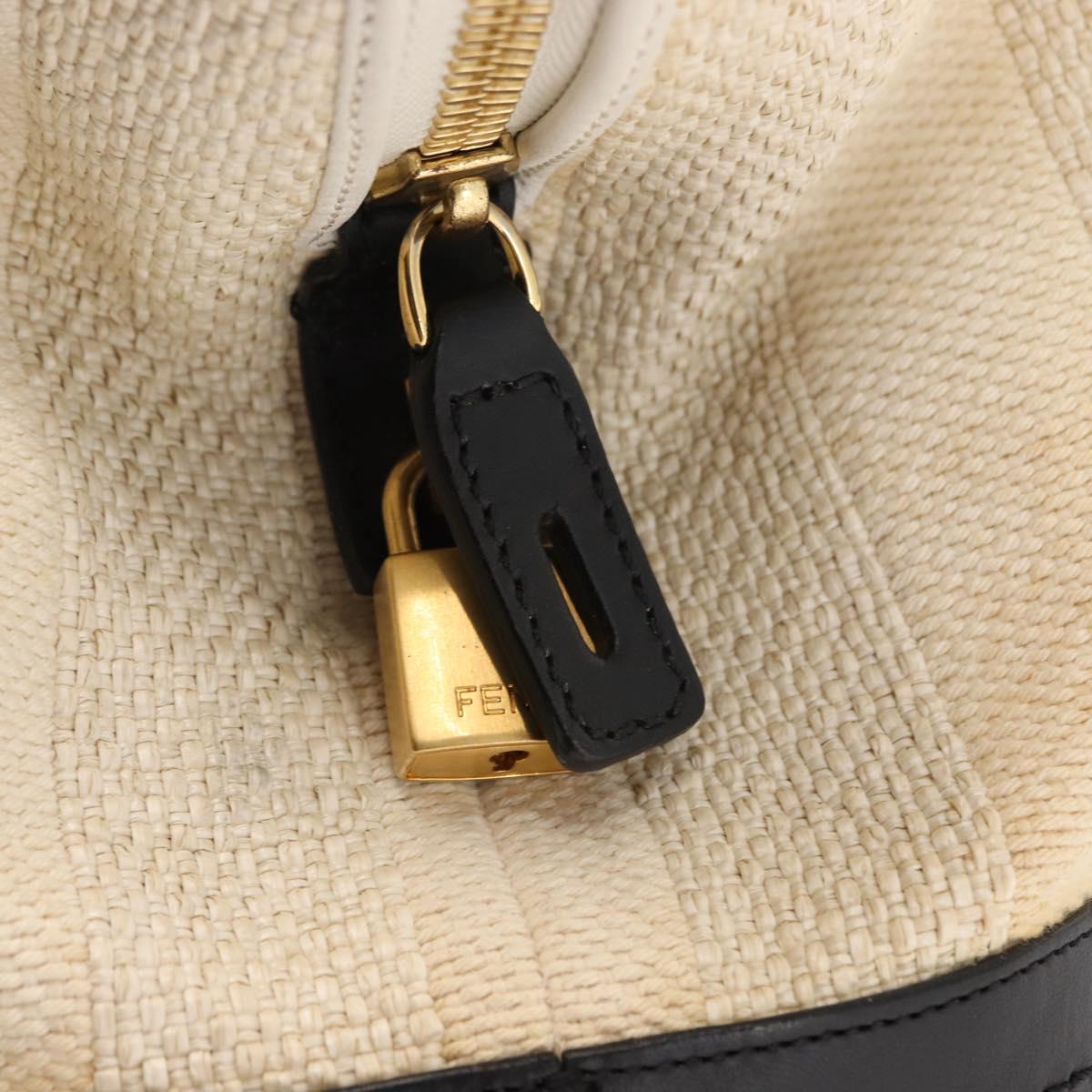 FENDI Pecan Canvas Tote Bag Canvas Leather Beige Black gold Auth bs29810