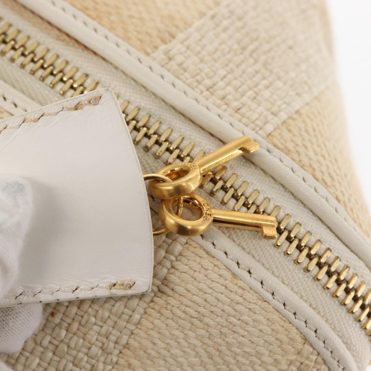 FENDI Pecan Canvas Tote Bag Canvas Leather Beige Black gold Auth bs29810