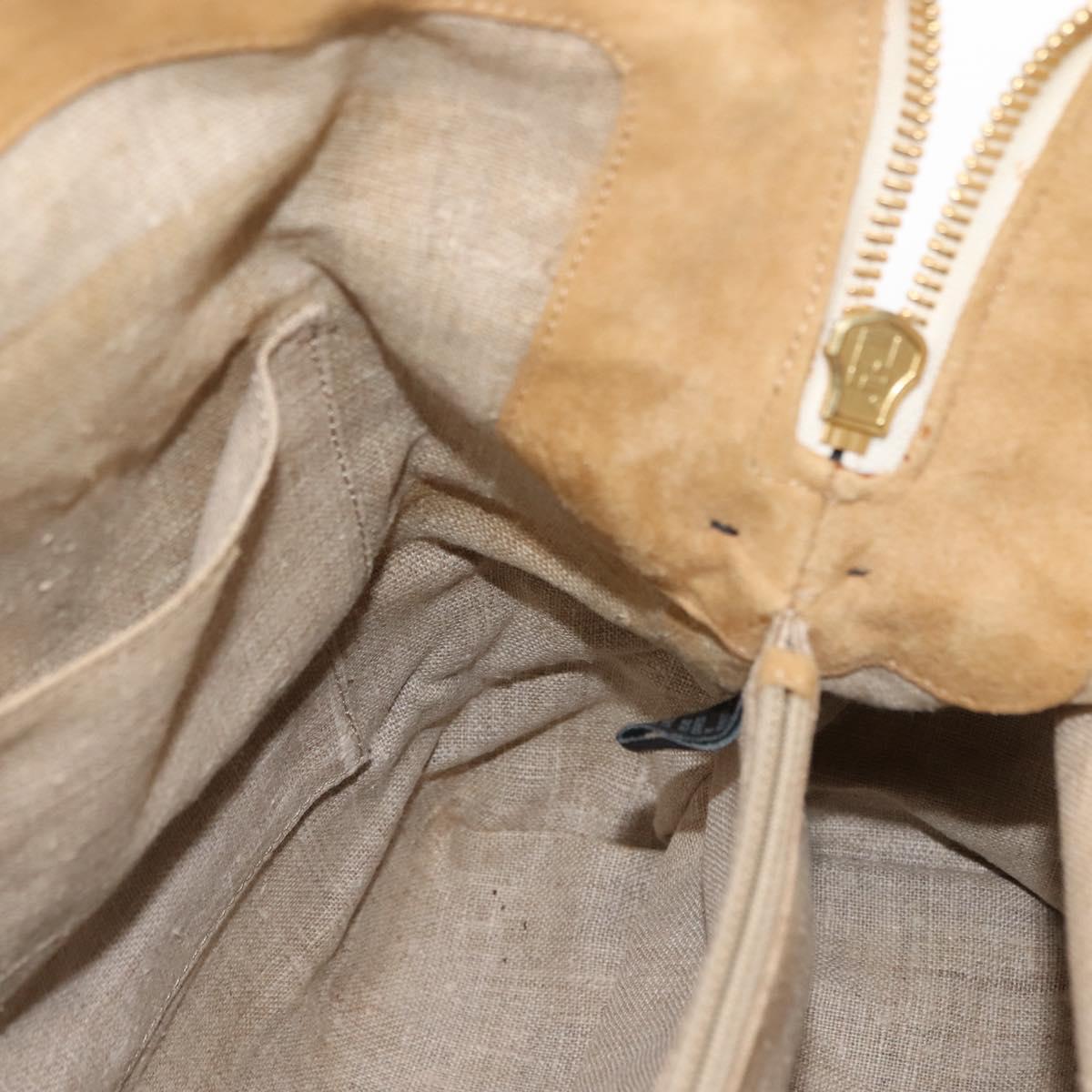 FENDI Pecan Canvas Tote Bag Canvas Leather Beige Black gold Auth bs29810