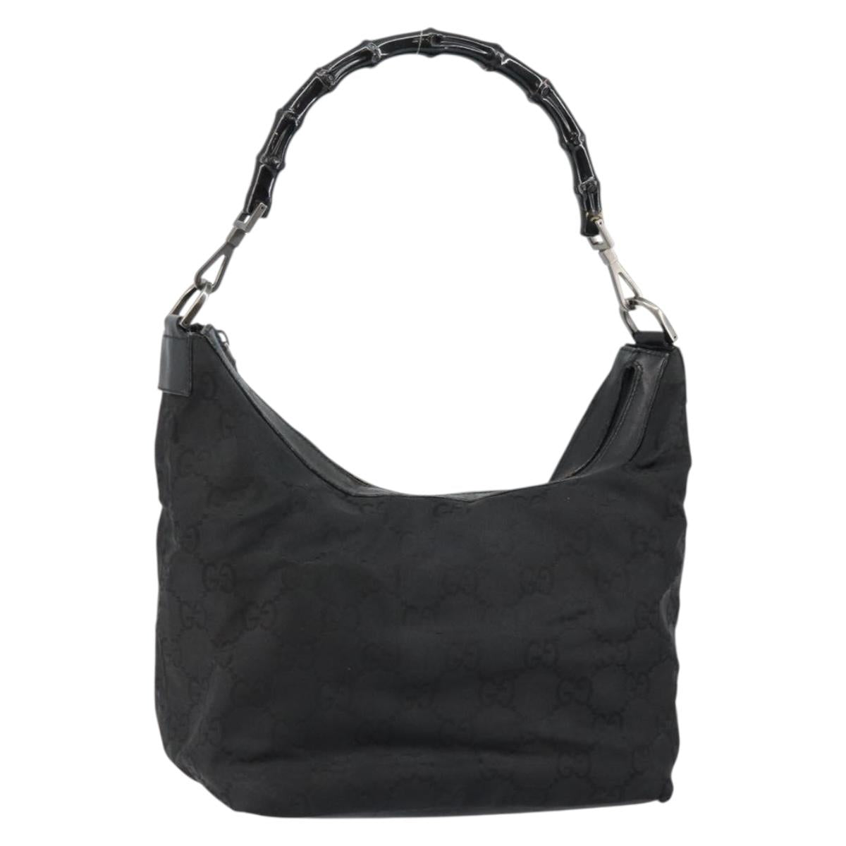 GUCCI Bamboo GG Canvas Shoulder Bag Nylon Black Gold 000 0531 Auth bs29811