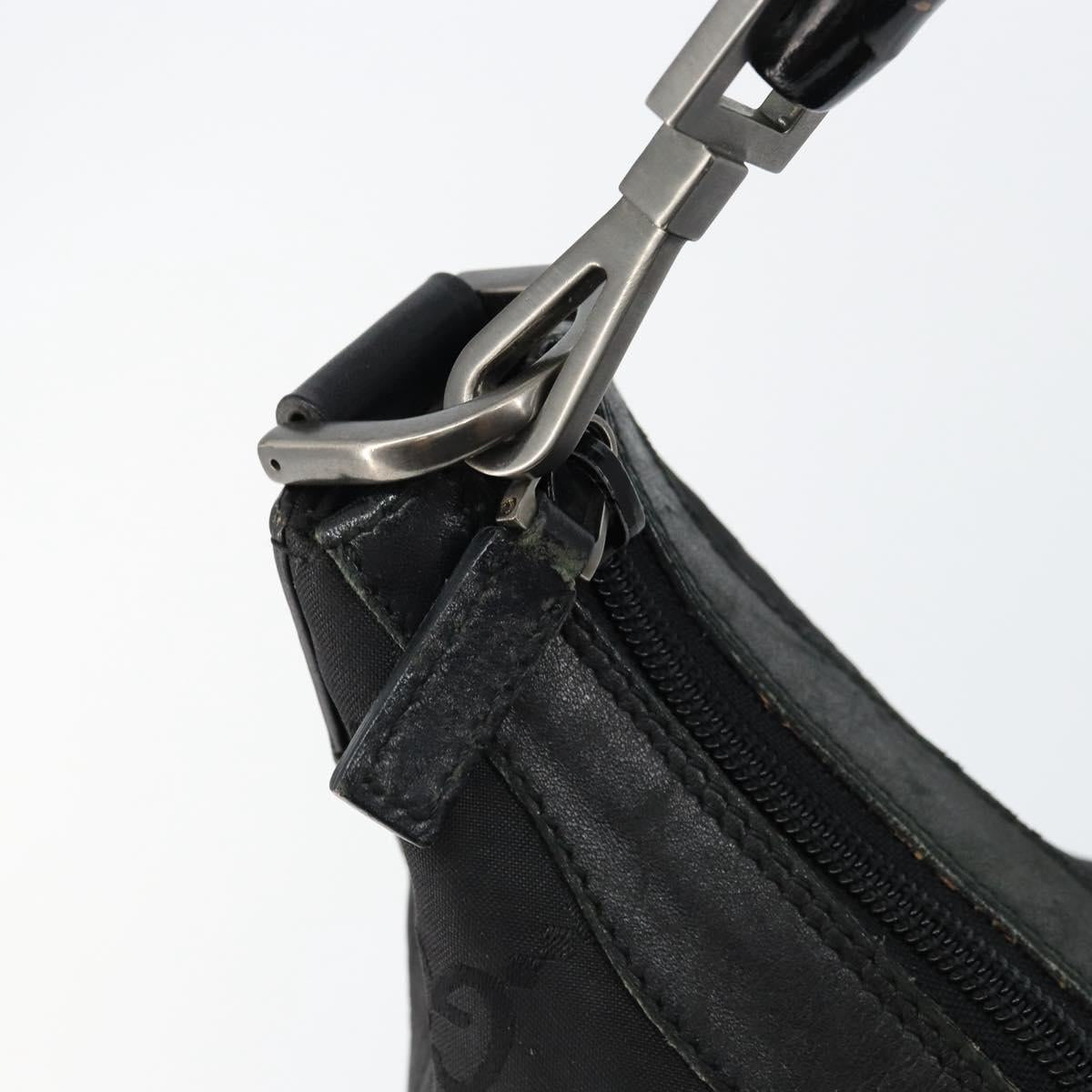 GUCCI Bamboo GG Canvas Shoulder Bag Nylon Black Gold 000 0531 Auth bs29811