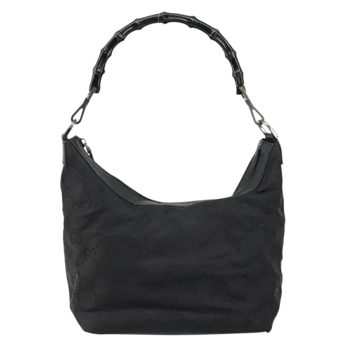 GUCCI Bamboo GG Canvas Shoulder Bag Nylon Black Gold 000 0531 Auth bs29811