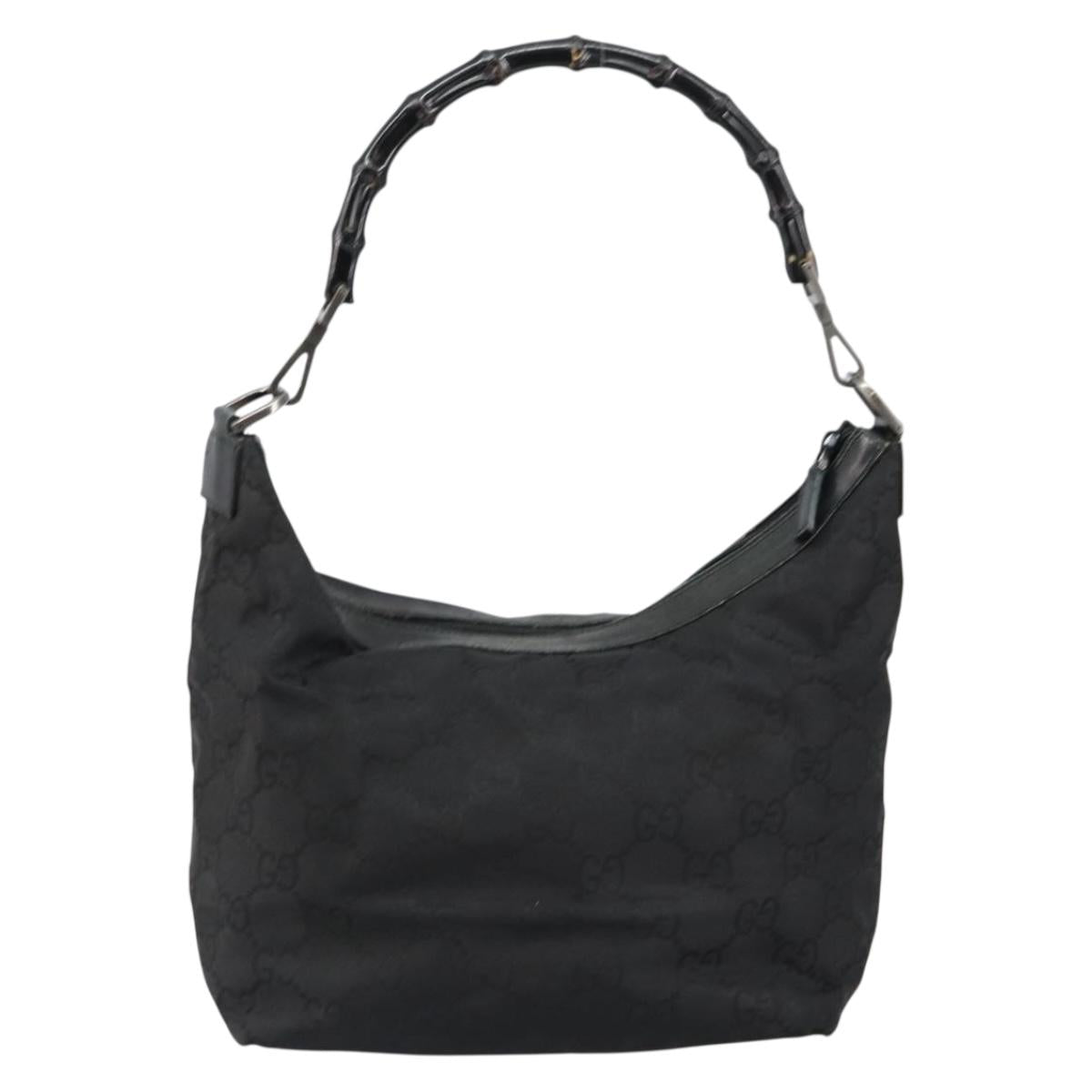 GUCCI Bamboo GG Canvas Shoulder Bag Nylon Black Gold 000 0531 Auth bs29811