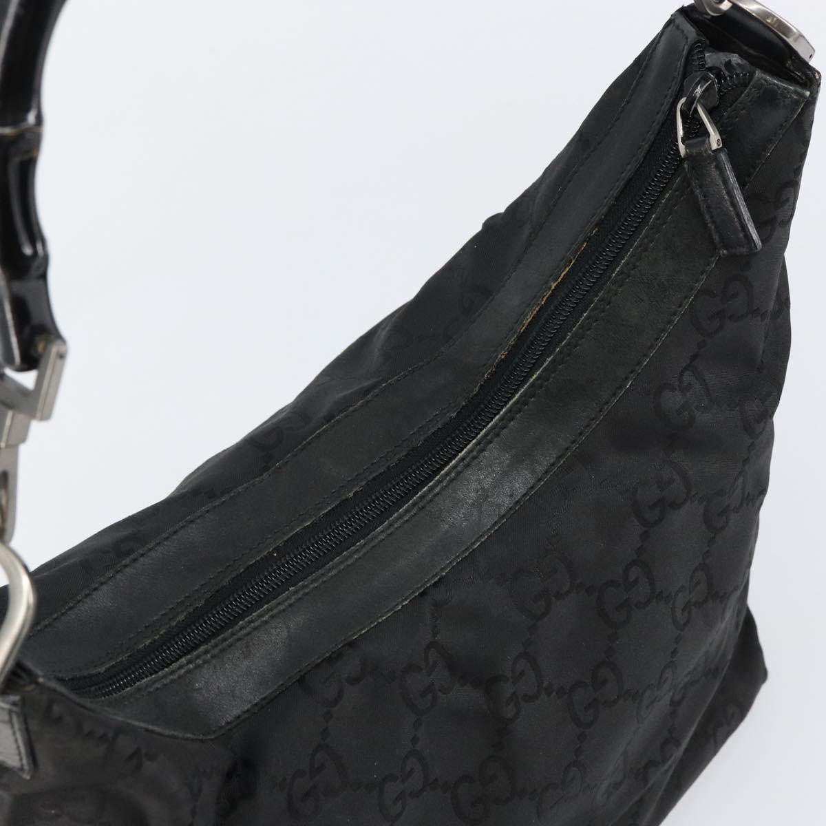 GUCCI Bamboo GG Canvas Shoulder Bag Nylon Black Gold 000 0531 Auth bs29811