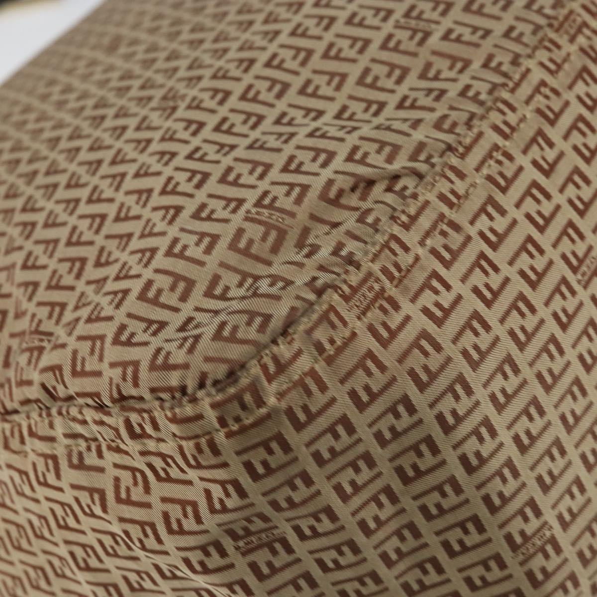 FENDI Zucchino Canvas Mamma Baguette Shoulder Bag Nylon Beige Gold Auth bs29812