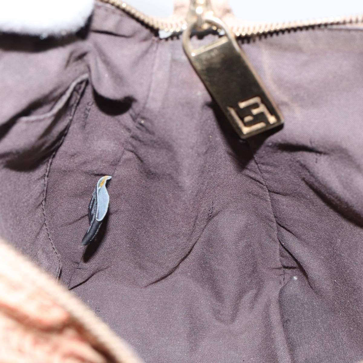 FENDI Zucchino Canvas Mamma Baguette Shoulder Bag Nylon Beige Gold Auth bs29812