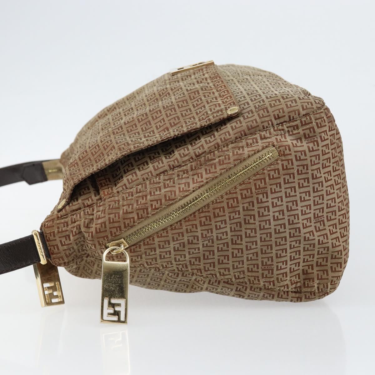 FENDI Zucchino Canvas Mamma Baguette Shoulder Bag Nylon Beige Gold Auth bs29812