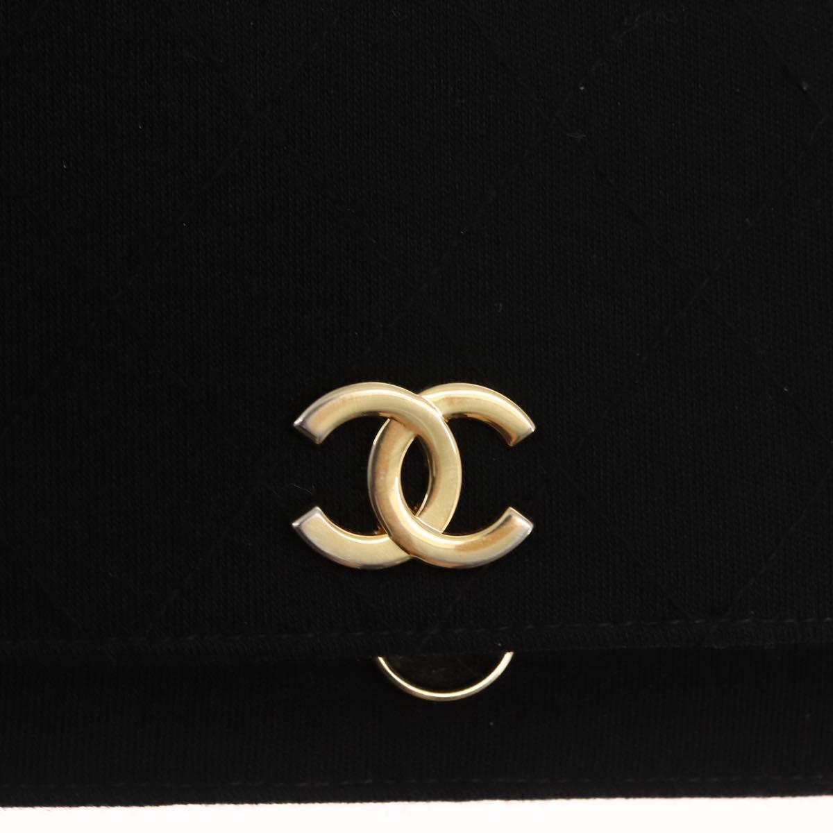 CHANEL Matelasse Chain Shoulder Bag cotton Black Gold CC Auth bs29814