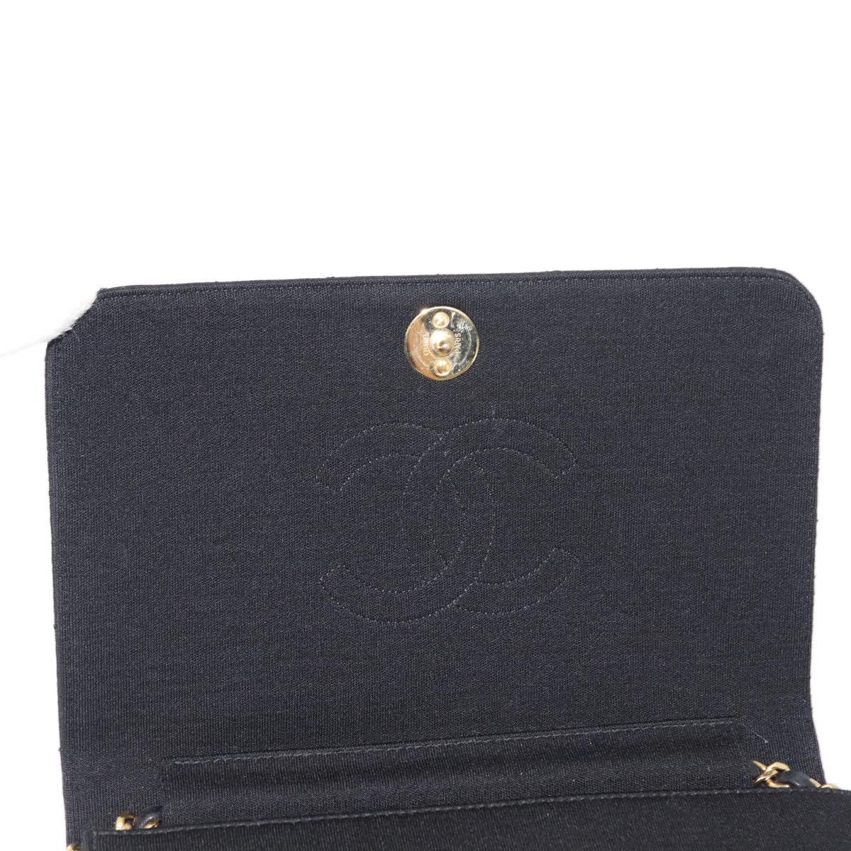 CHANEL Matelasse Chain Shoulder Bag cotton Black Gold CC Auth bs29814