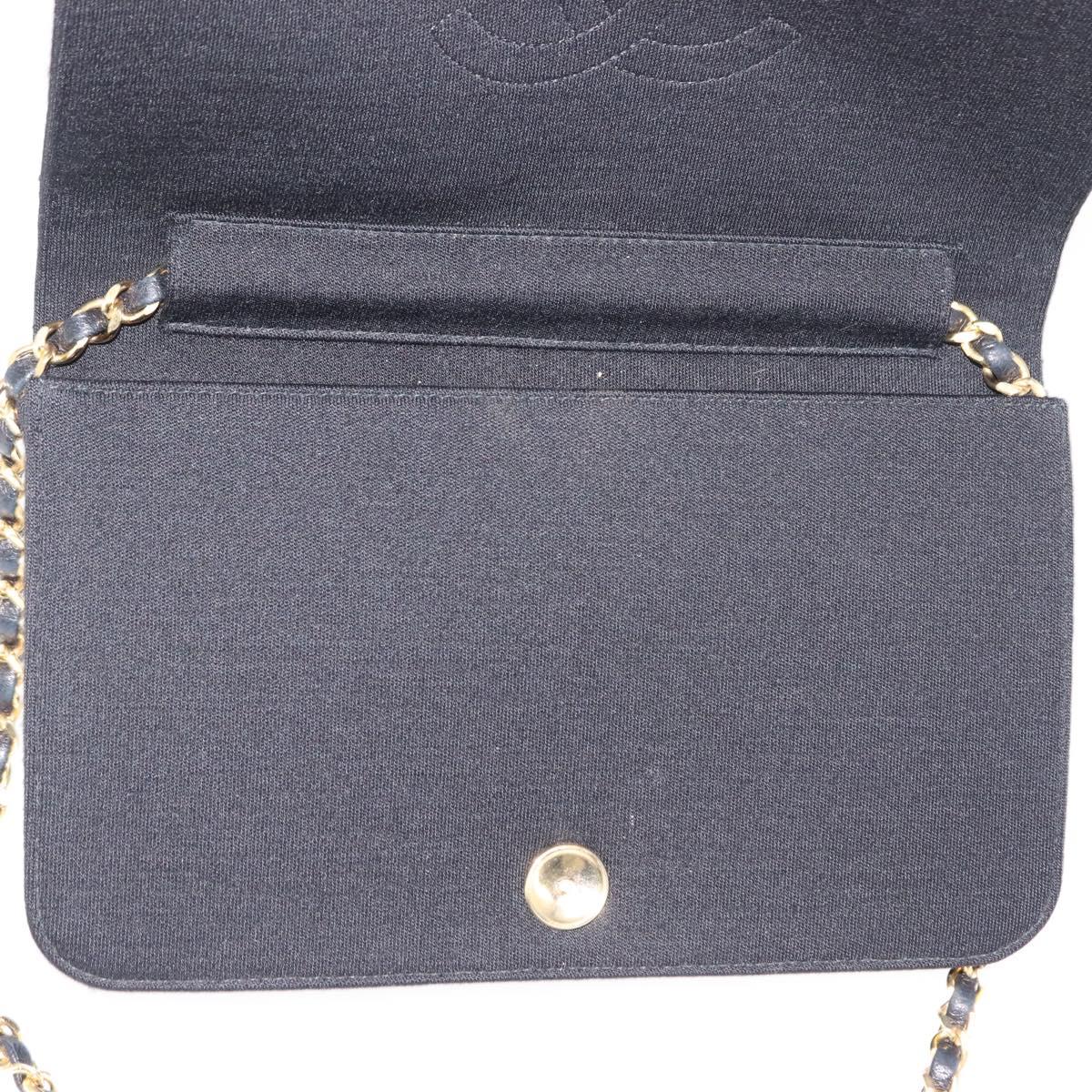 CHANEL Matelasse Chain Shoulder Bag cotton Black Gold CC Auth bs29814