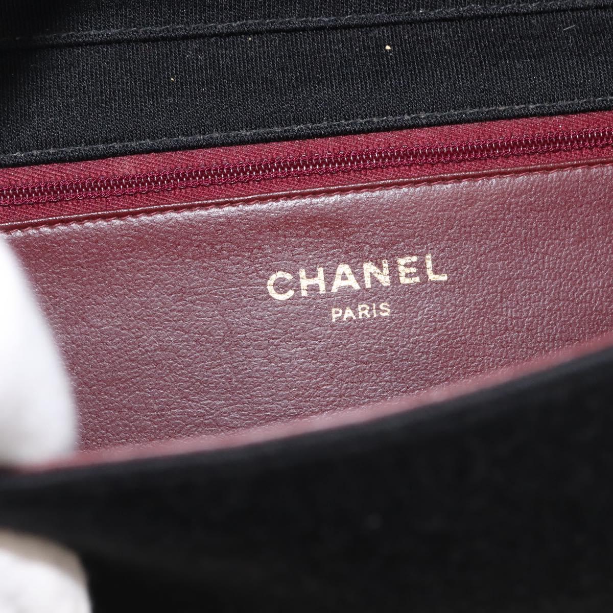 CHANEL Matelasse Chain Shoulder Bag cotton Black Gold CC Auth bs29814