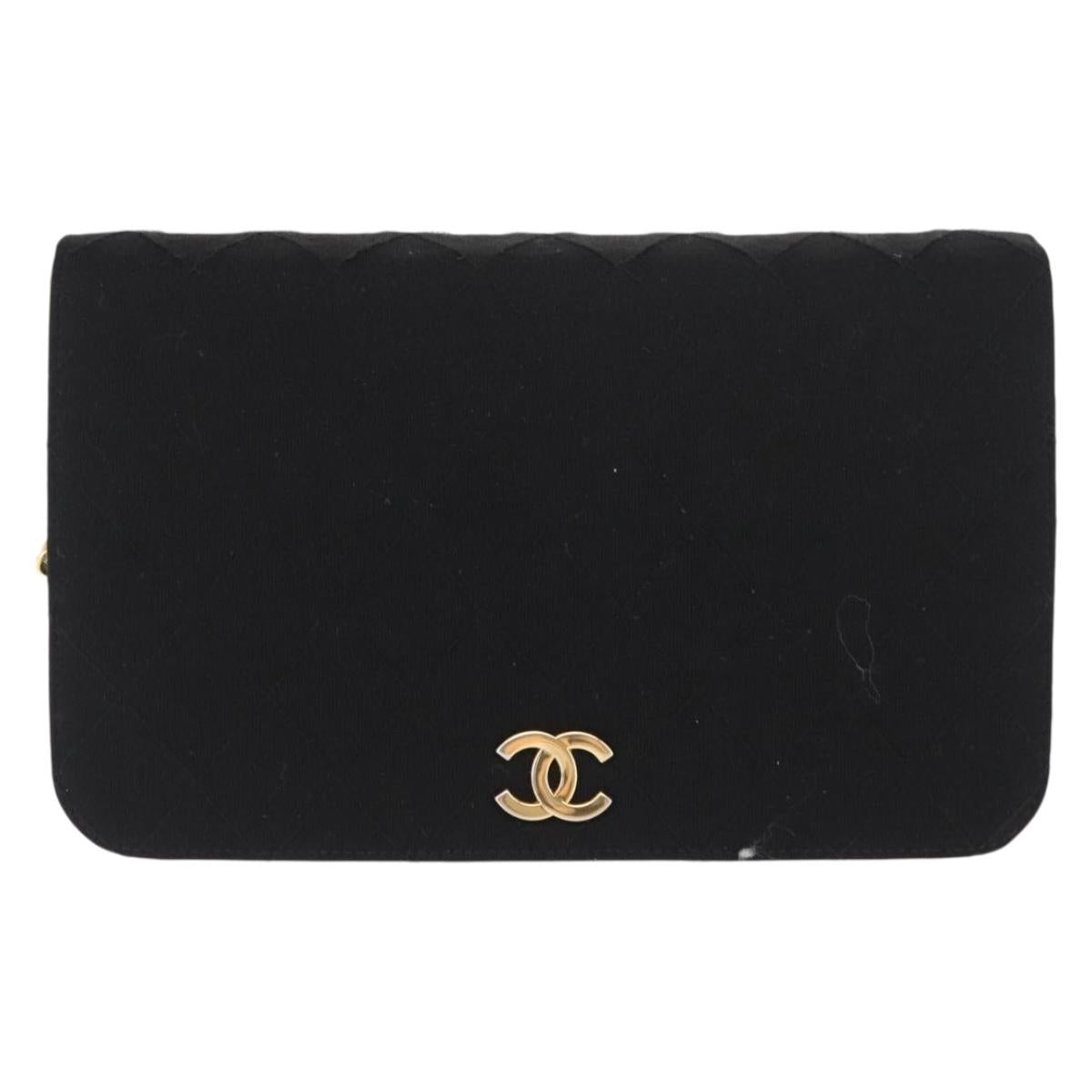 CHANEL Matelasse Chain Shoulder Bag cotton Black Gold CC Auth bs29814