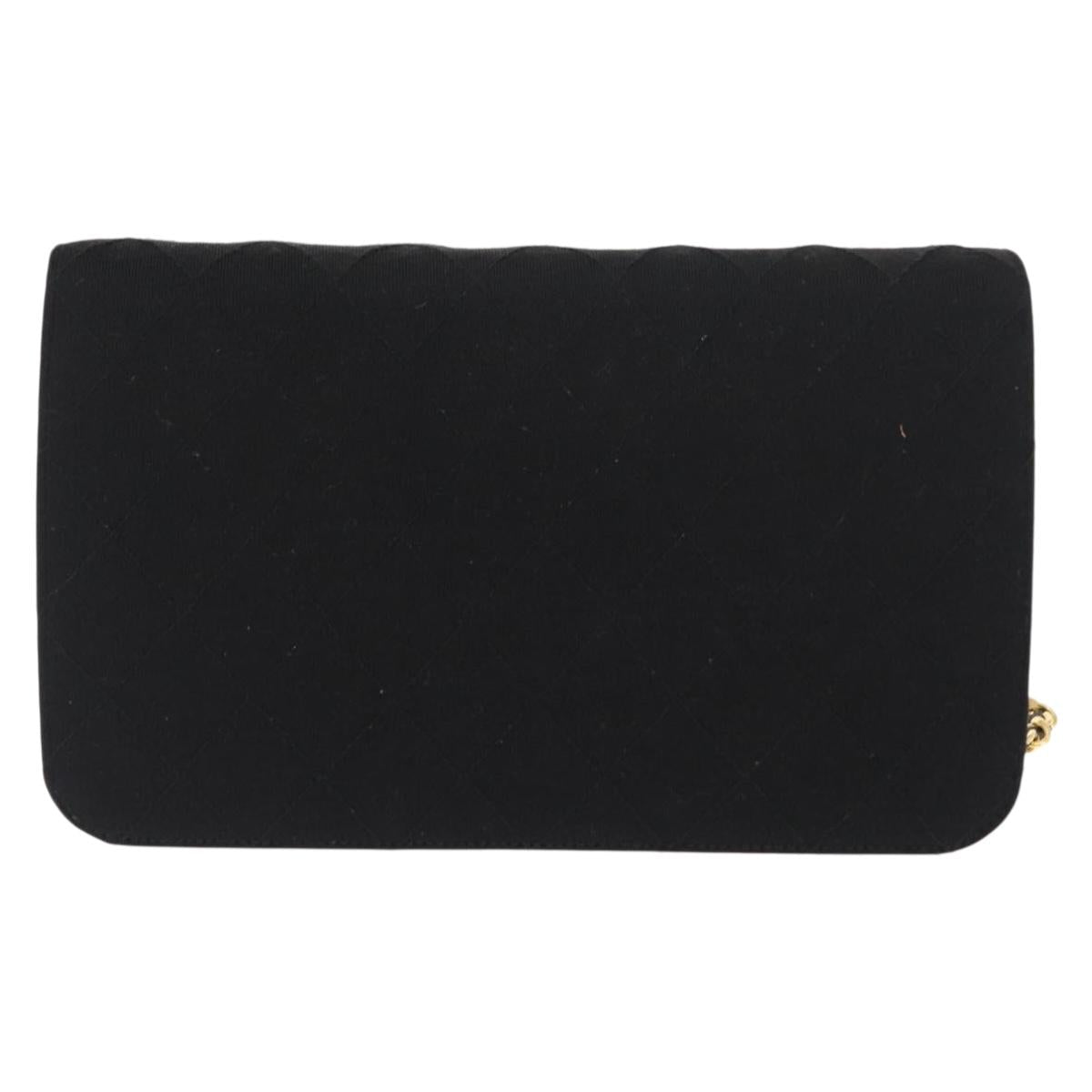 CHANEL Matelasse Chain Shoulder Bag cotton Black Gold CC Auth bs29814